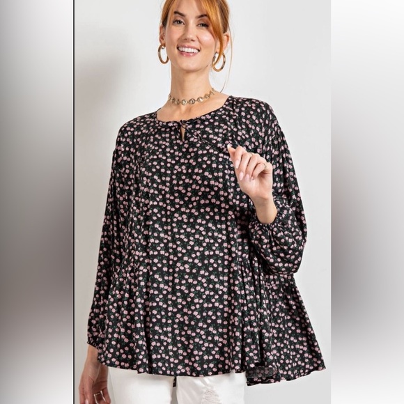 196 🇺🇸 1 left EASEL FLORAL LOOSE FIT TUNIC TOP - Picture 4 of 5